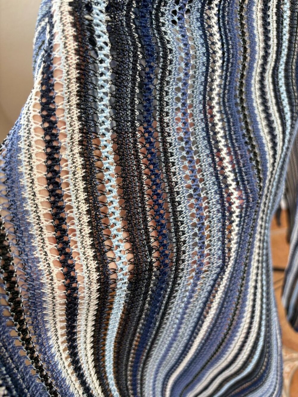 C&C California Blue Open Knit Swim CoverUp Skirt L Sheer Drawstring Beach Resort - Picture 5 of 13